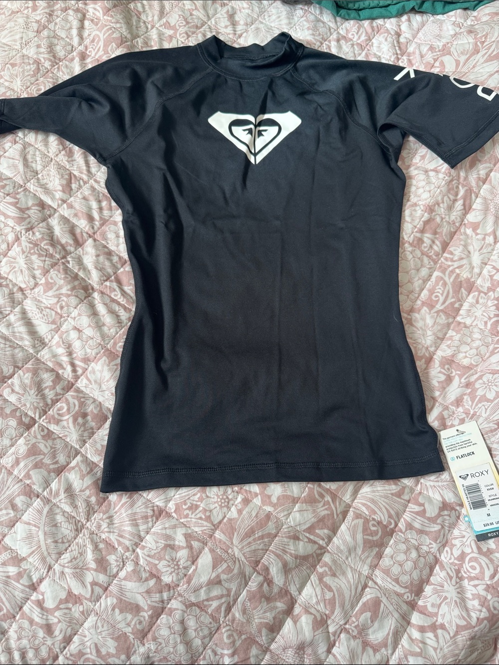 Roxy Black Short-Sleeve Women's Rash Guard Tank Top with White Logo